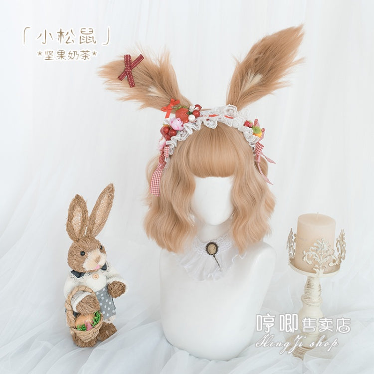 Squirrel Orange Short Curly Synthetic Wig with Bangs / Squirrel Ears KC