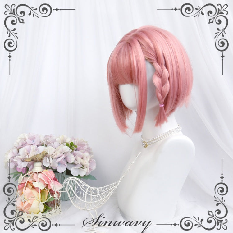 Peach Pink Short Straight Synthetic Wig with Bangs