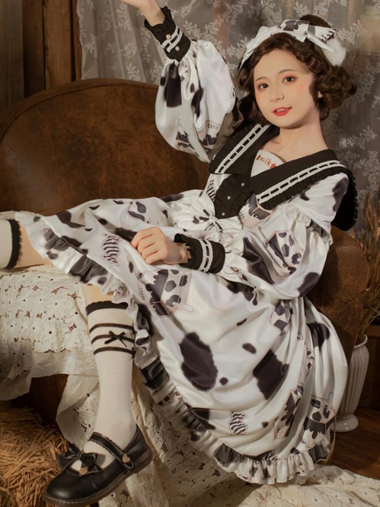 Sweet and Greasy Milk Candy Navy Collar Long Sleeves Sweet One Piece