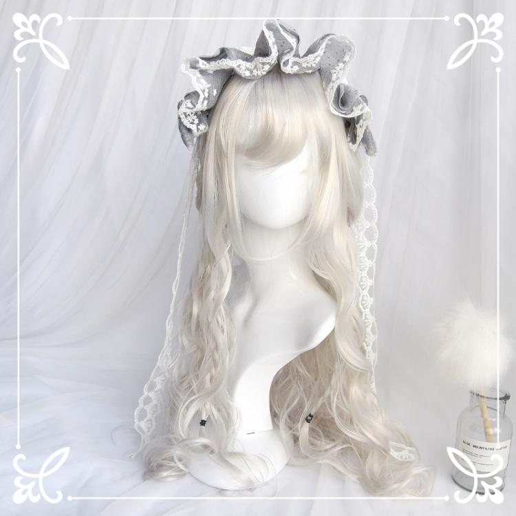Silver Age Long Curly Synthetic Wig with Air Bangs
