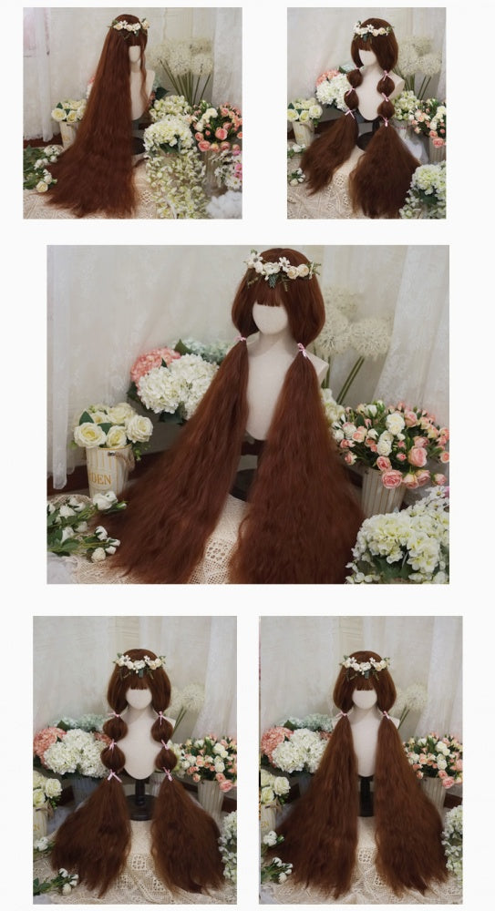 120CM Caramel Water Ripple Long Culry Synthetic Wig with Bangs