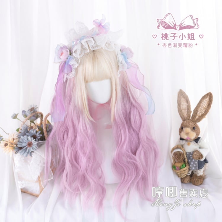 Peach JK Graident Long Wavy Curly Synthetic Wig