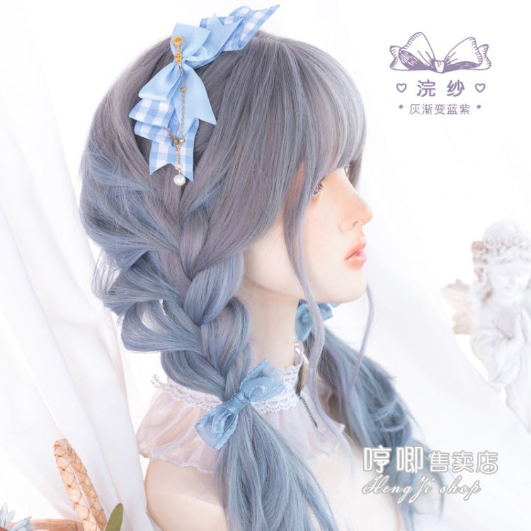JK Light Blue Gradient Mid-length Curly Synthetic Wig