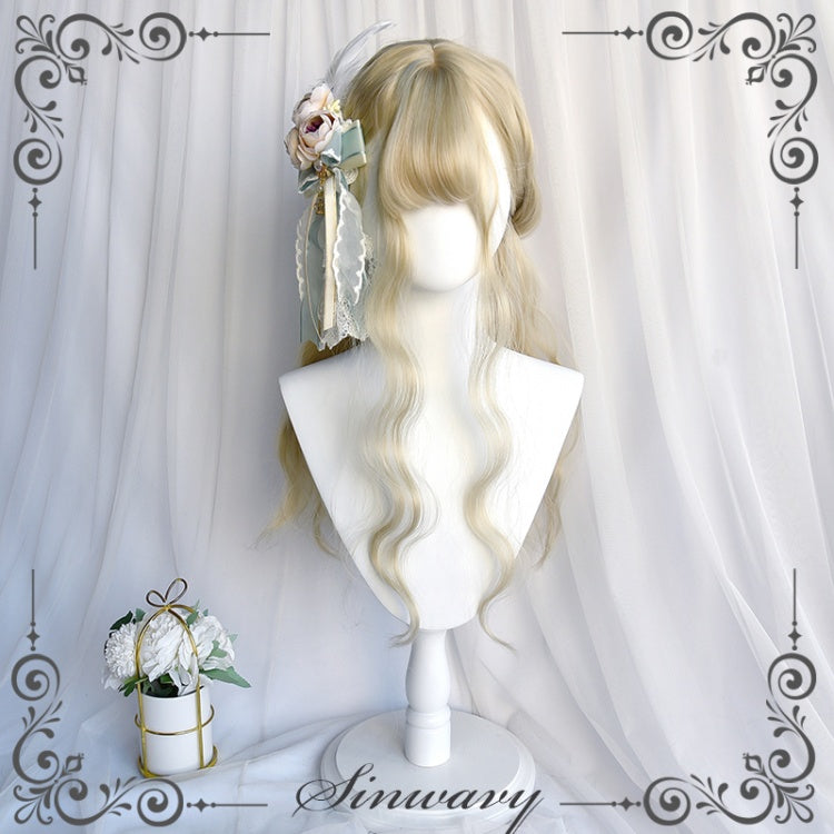 Shepherd Wool Roll Long Curly Synthetic Wig with Air Bangs