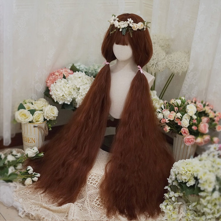 120CM Caramel Water Ripple Long Culry Synthetic Wig with Bangs