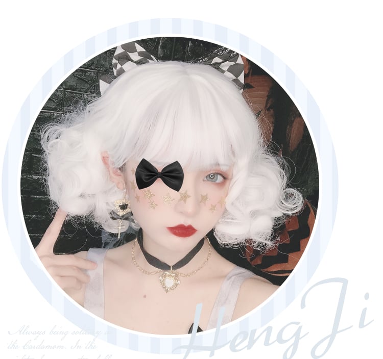 Less Frosting JK White Short Curly Synthetic Wig with Bangs