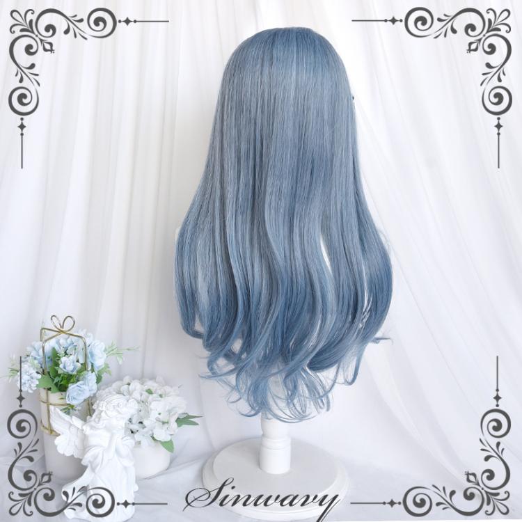 Sea Salt Blue Long Curly Synthetic Wig