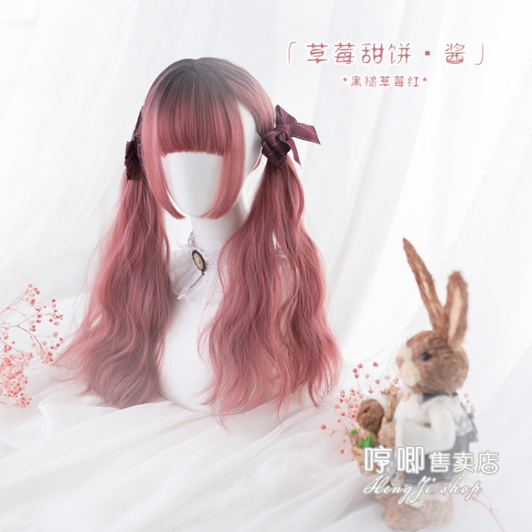 Strawberry Cookies Hime Cut Long Straight / Curly Synthetic Wig with Bangs