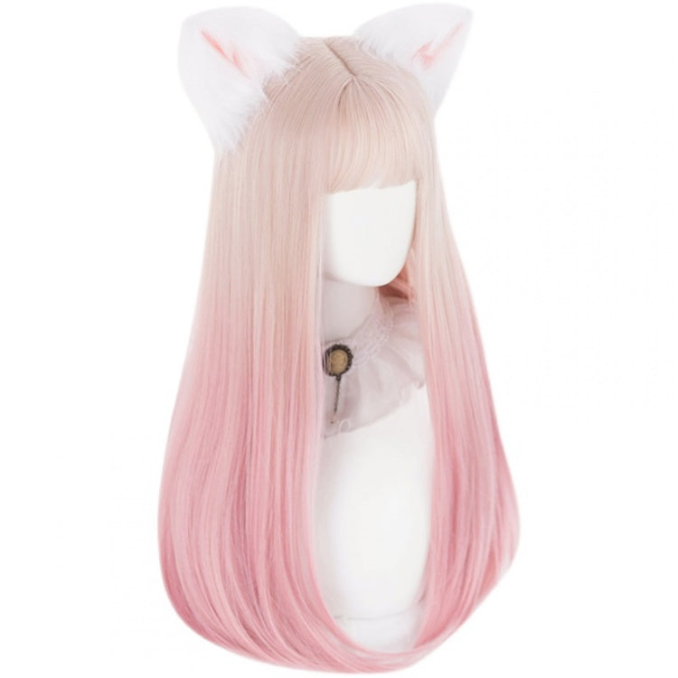 Light Sweet Bean Paste Long Straight Inner Button Synthetic Wig