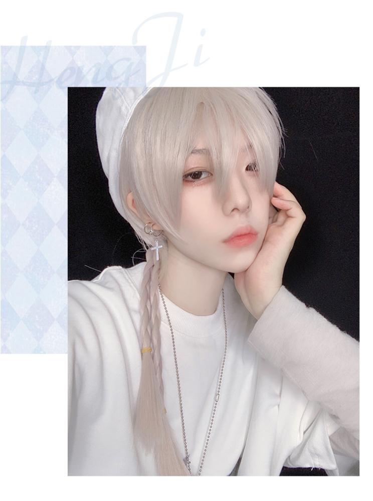 Seven Islands Male Version Short Straight Synthetic Wig with Double Ponytail