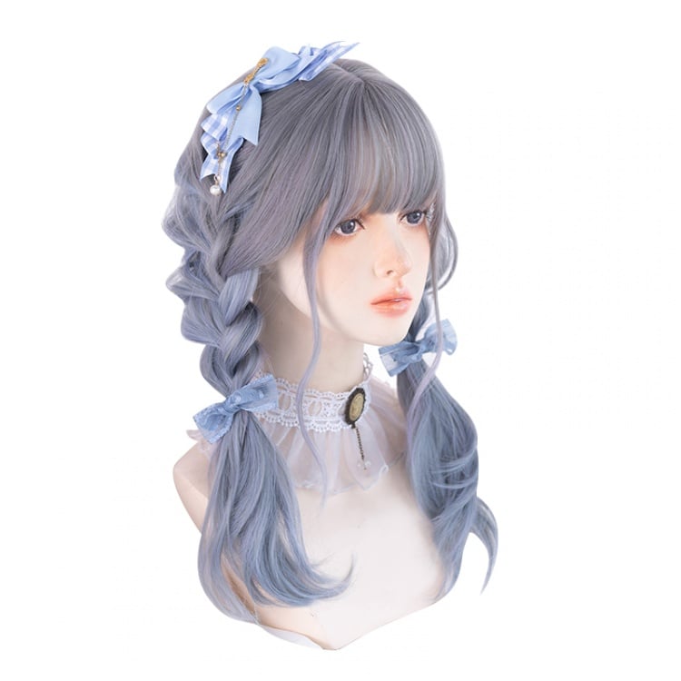 JK Light Blue Gradient Mid-length Curly Synthetic Wig