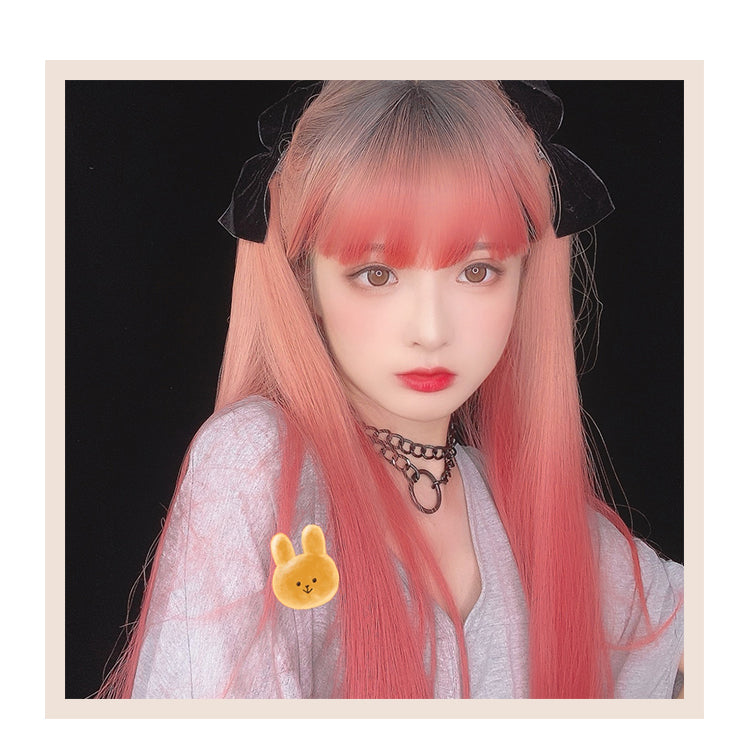 Soft Sweet Cat Ears Gradient Long Staight Synthetic Wig