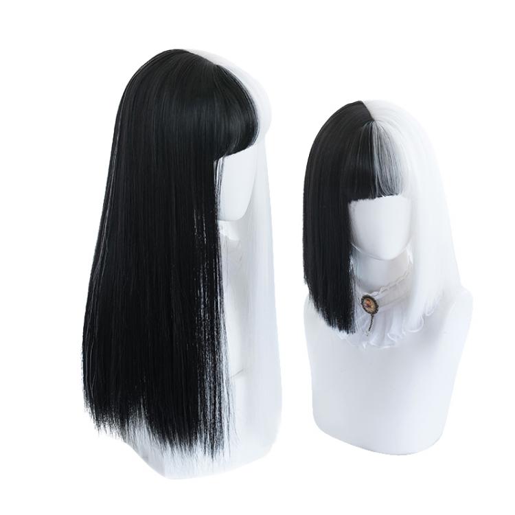 Split Maiden Black and White Long Straight / Short Straight Synthetic Wig