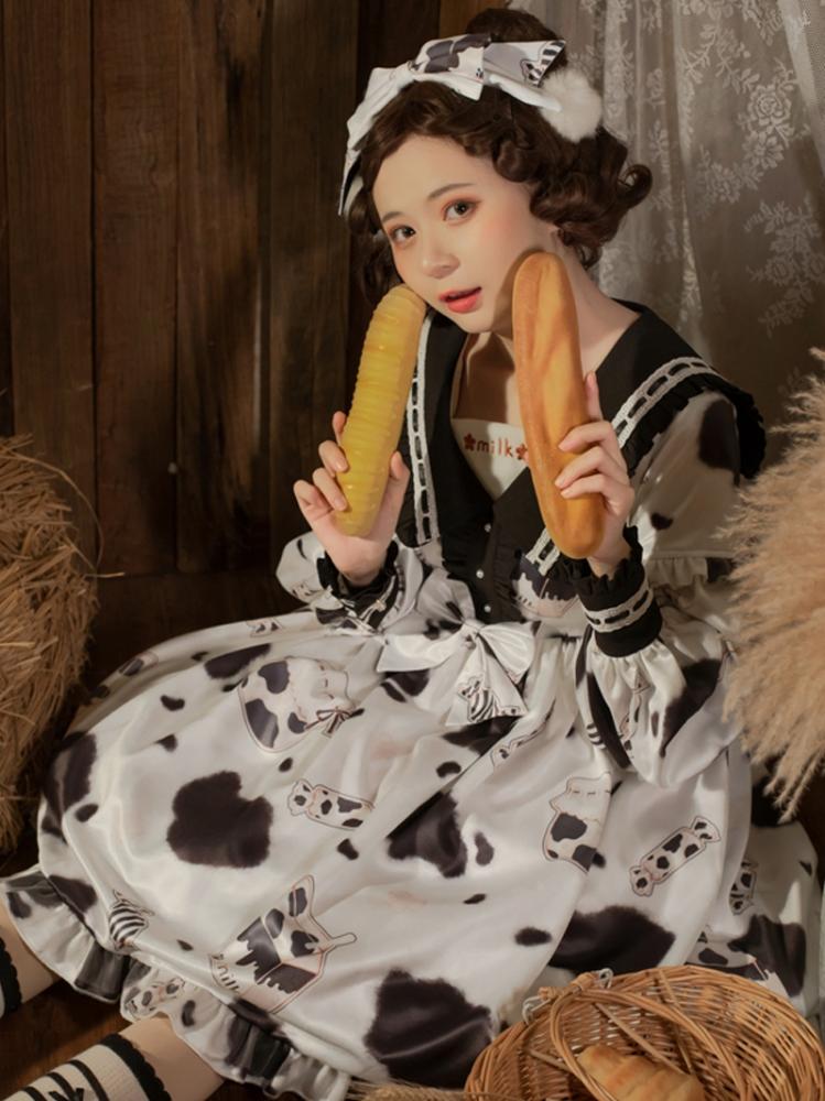 Sweet and Greasy Milk Candy Navy Collar Long Sleeves Sweet One Piece