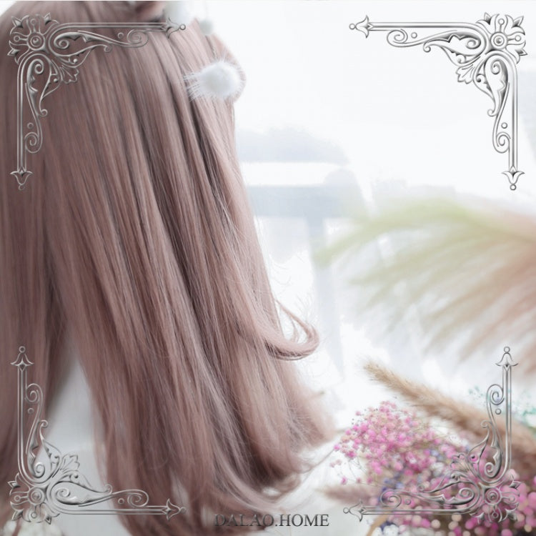 Letitia Grey Pink Air Bangs Long Straight Inner Button Synthetic Wig