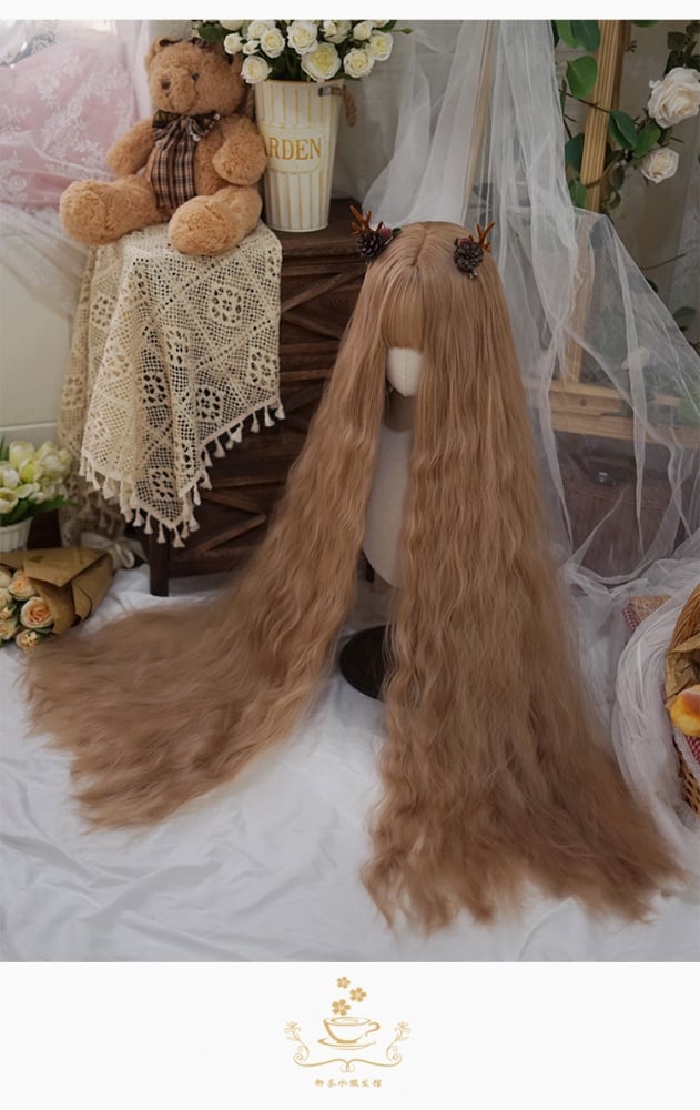120CM Brown Water Ripple Long Culry Synthetic Wig with Bangs