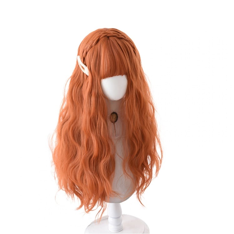Pumpkin Mousse Long Curly Synthetic Wig with Bangs