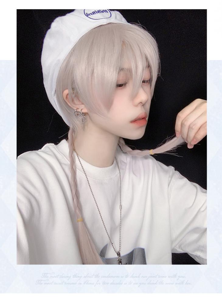 Seven Islands Male Version Short Straight Synthetic Wig with Double Ponytail