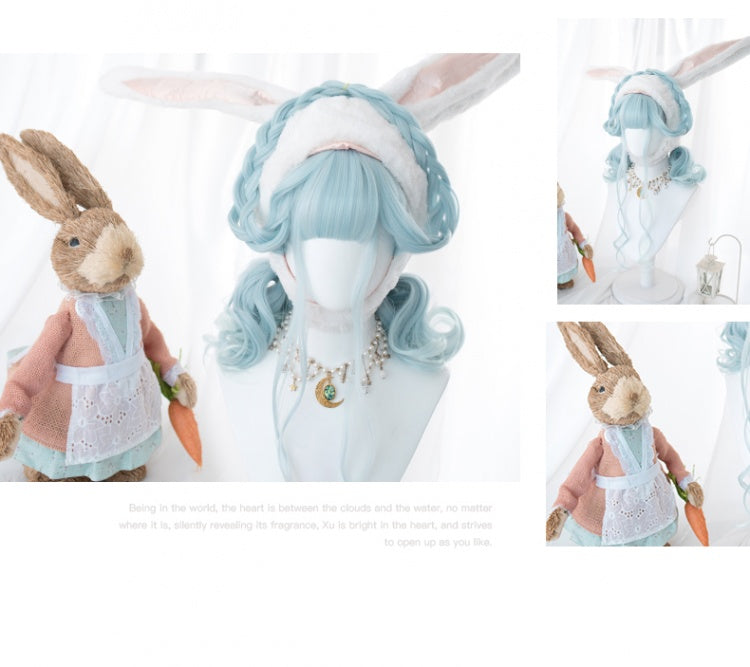 Water Blue Long Curly Synthetic Wig