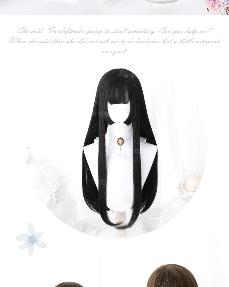 A Jiang Black / Chocolate Long Straight Synthetic Wig with Bangs