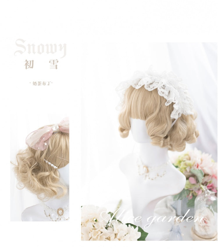 Milk Tea Mid Length/Short Curly Synthetic Wig