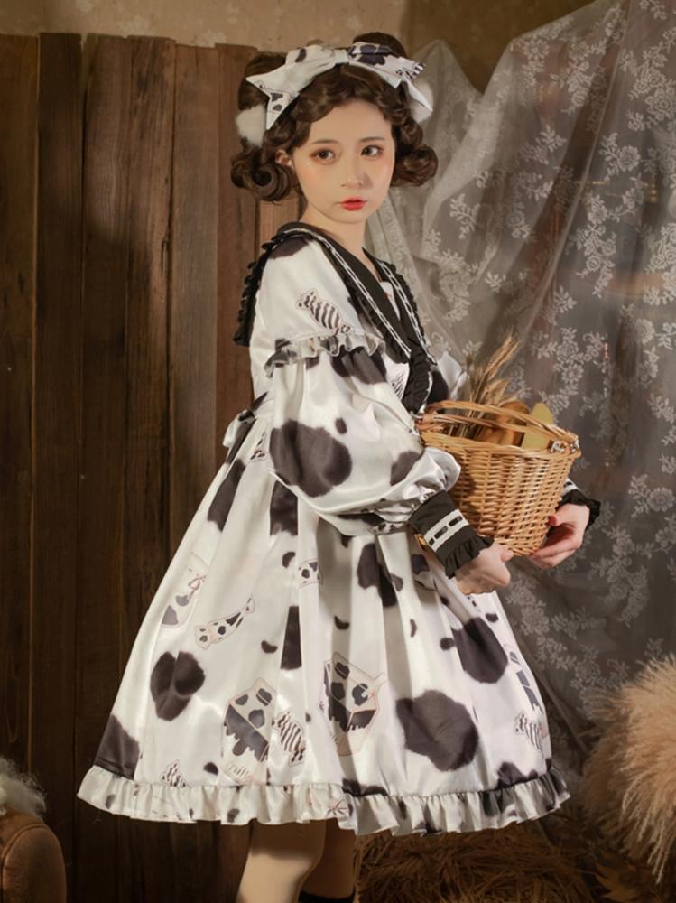 Sweet and Greasy Milk Candy Navy Collar Long Sleeves Sweet One Piece
