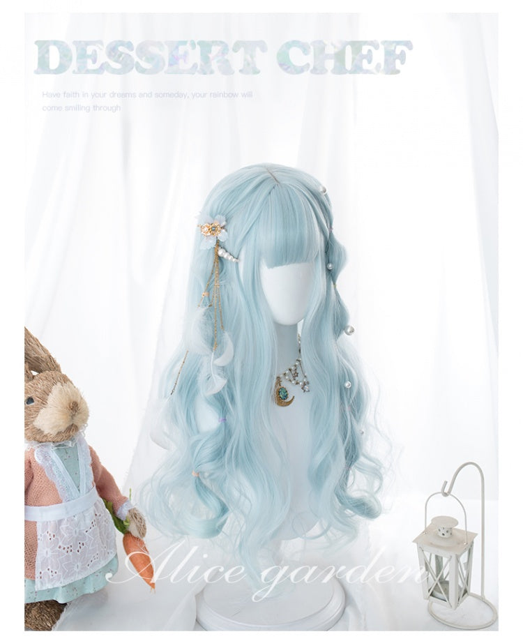 Water Blue Long Curly Synthetic Wig