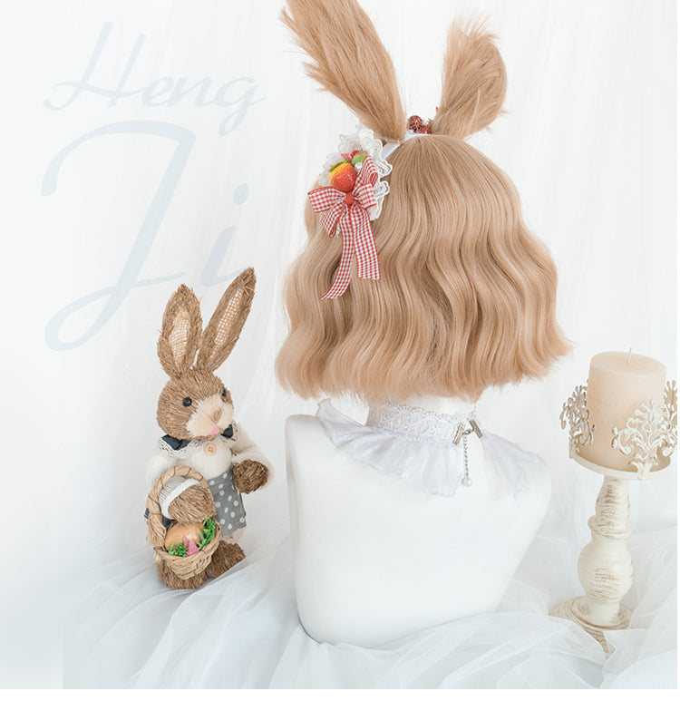 Squirrel Orange Short Curly Synthetic Wig with Bangs / Squirrel Ears KC