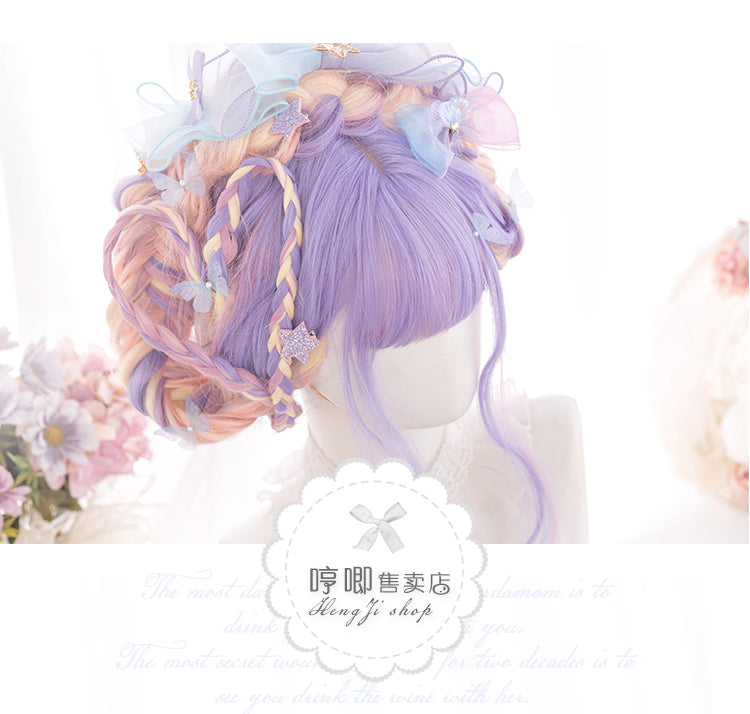 Unicorn Purple and Pink Gradient Long Curly Synthetic Wig