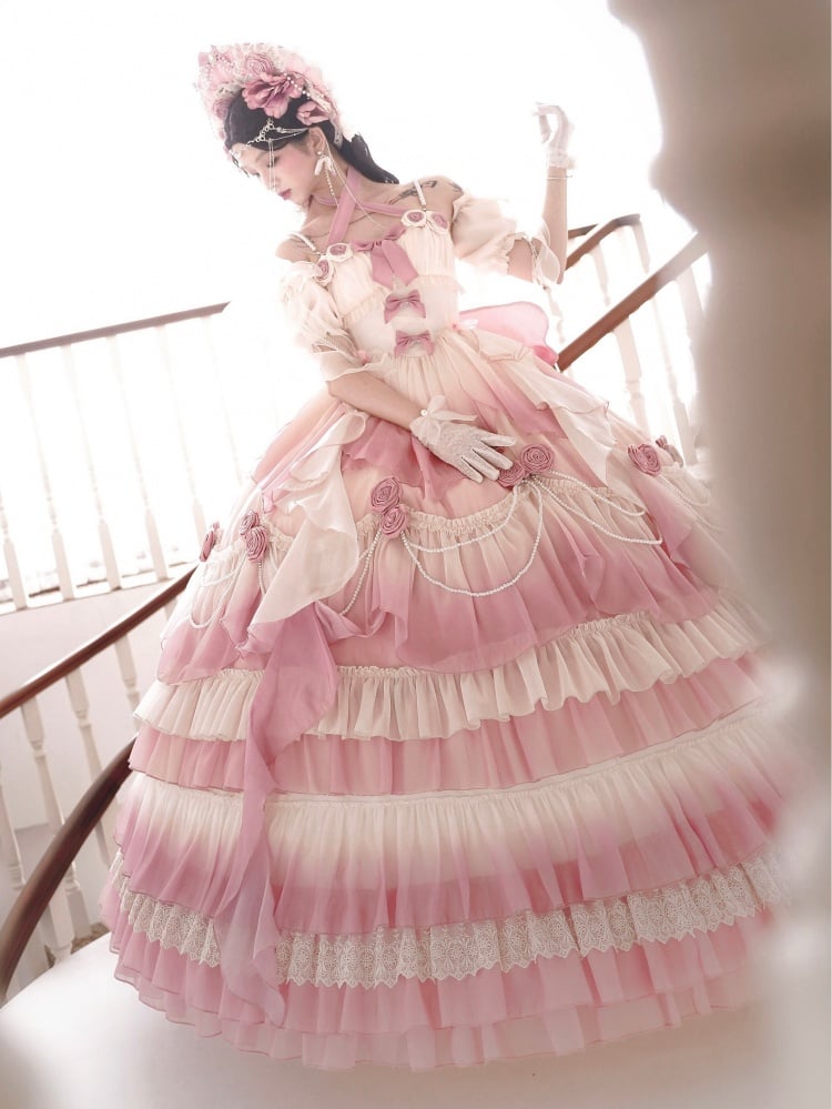 Pink Fairy Hanayome Gorgeous Princess Quinceanera Dress Full Set - Sukuroi