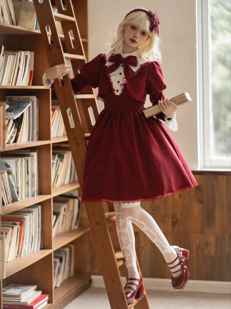 Ruffle Neckline Red Witch Dress Juliette Sleeves One Piece