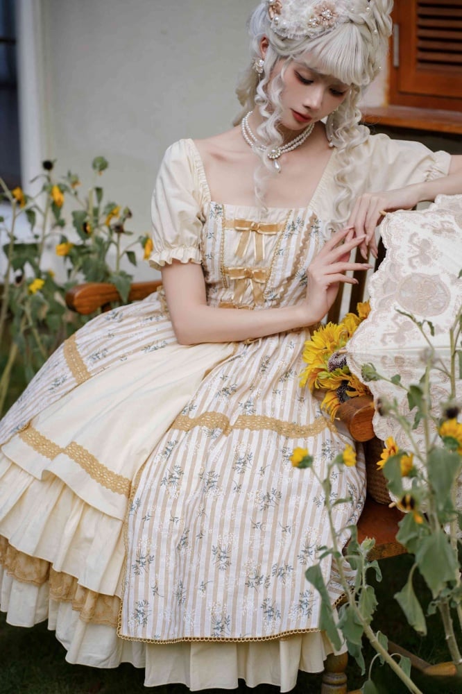 Yellow Daisy Print Off-the-shoulder/Square Neckline One Piece