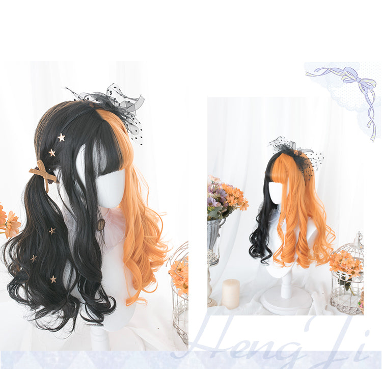 Magic Witch Black and Orange Long Straight / Long Curly / Egg Roll Synthetic Wig
