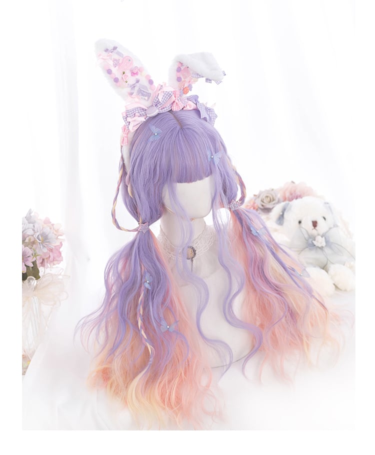 Unicorn Purple and Pink Gradient Long Curly Synthetic Wig