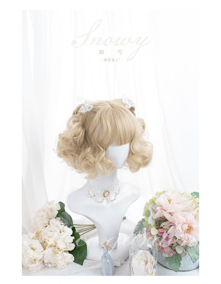 Milk Tea Mid Length/Short Curly Synthetic Wig