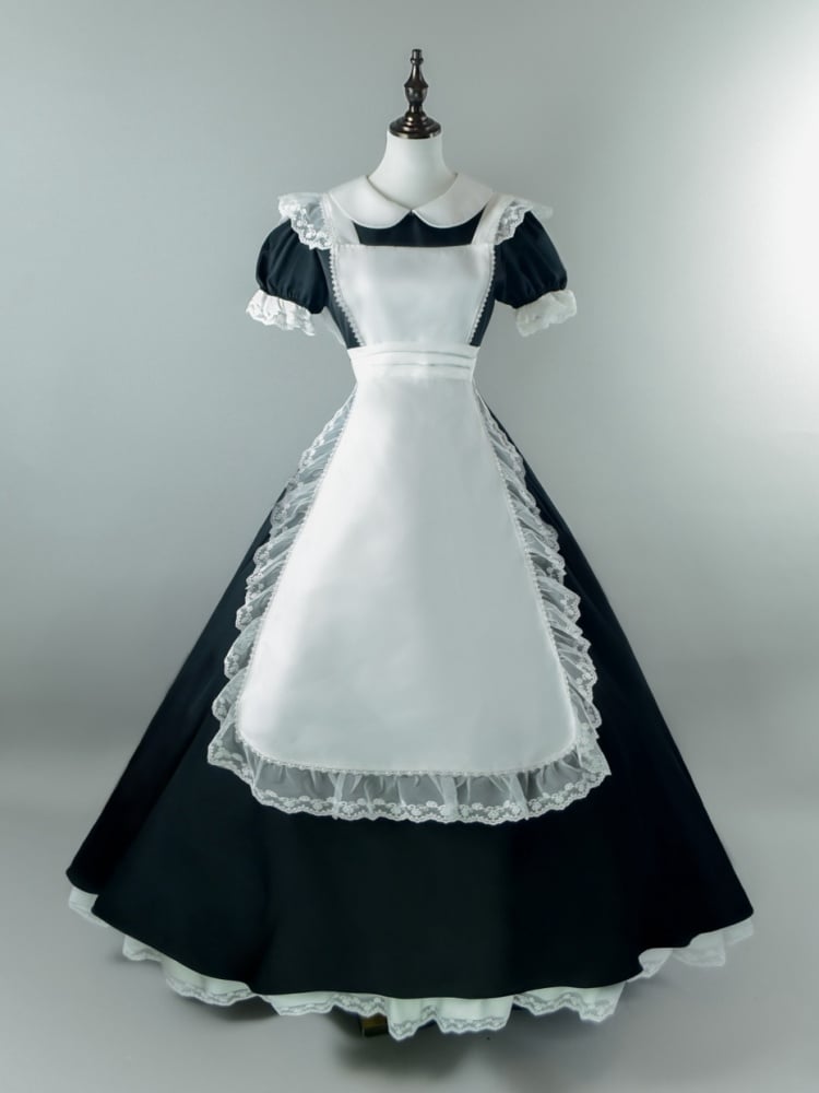 Plus Size Friendly Black Long Version Maid One Piece + Apron