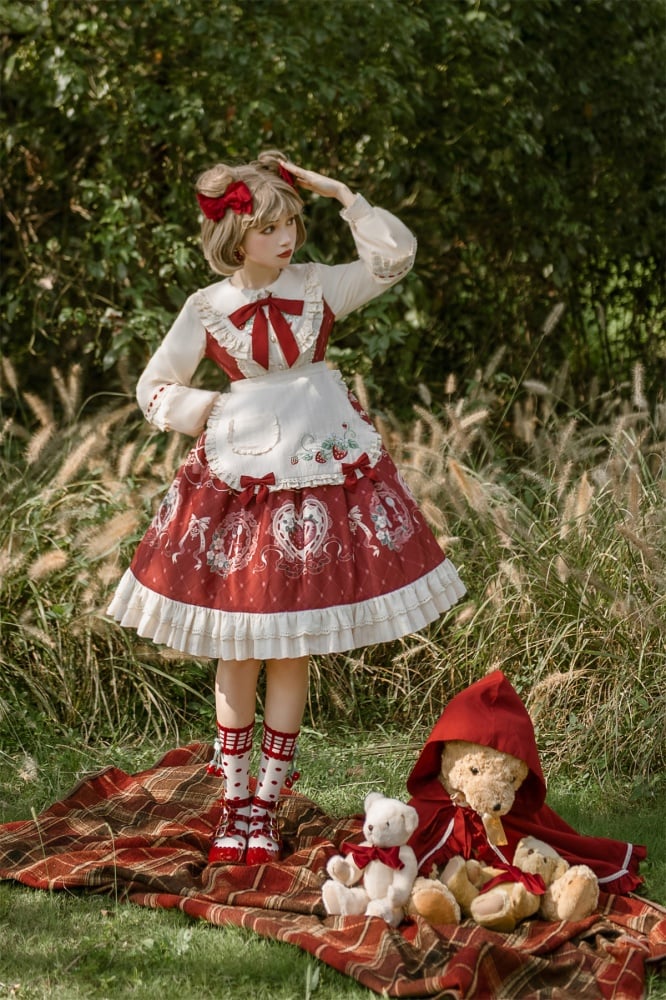 Strawberry Daily Peter Pan Collar Long Sleeves Sweet One Piece and Cape Set
