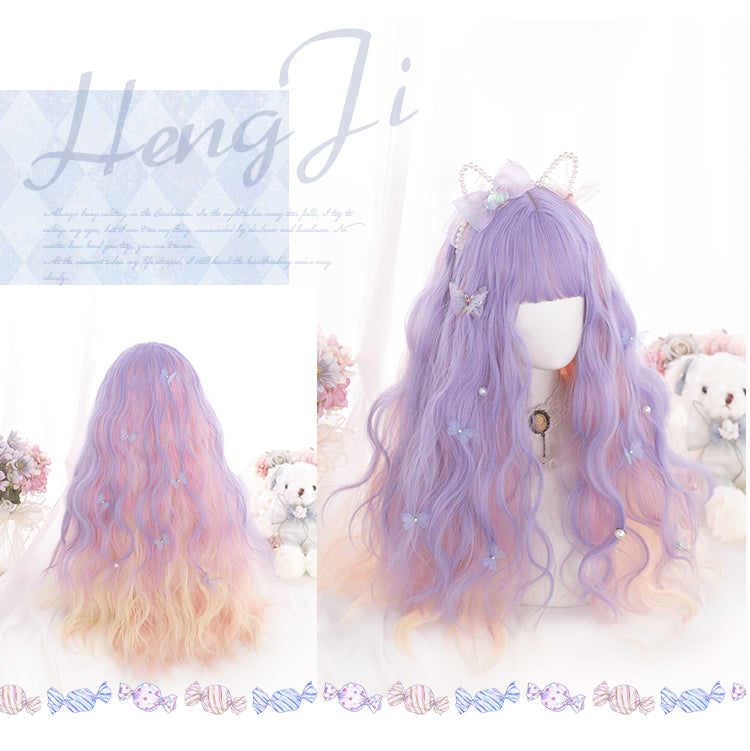 Unicorn Purple and Pink Gradient Long Curly Synthetic Wig