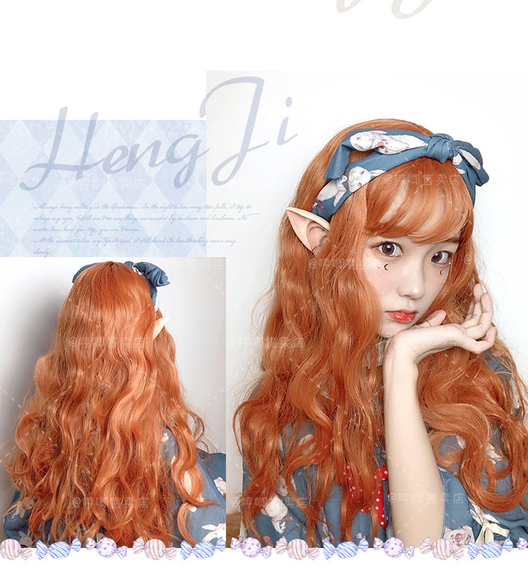 Pumpkin Mousse Long Curly Synthetic Wig with Bangs
