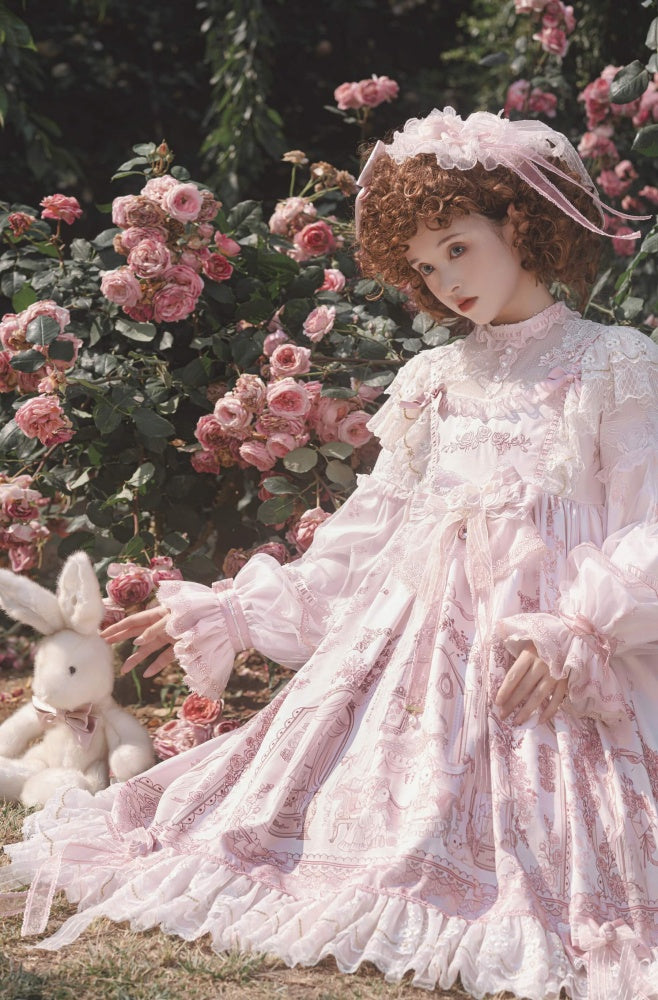 In Stock Sunset Scene High Waist Bowknot Details Long Sleeves Hime One Piece Full Set