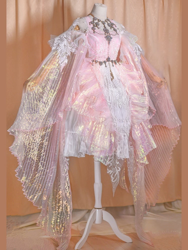 Pink Gorgeous One Piece Detachable Sleeves Fairy Dress Full Set