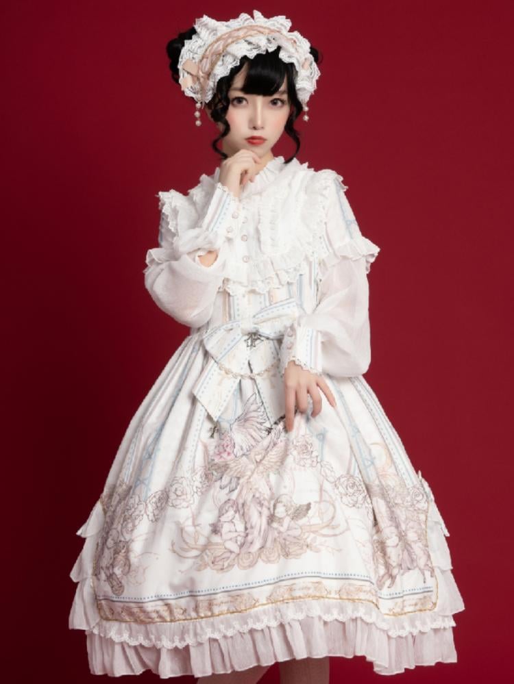 Color White Reunite the World Long Sleeves One Piece Bust Size Available up to 106cm