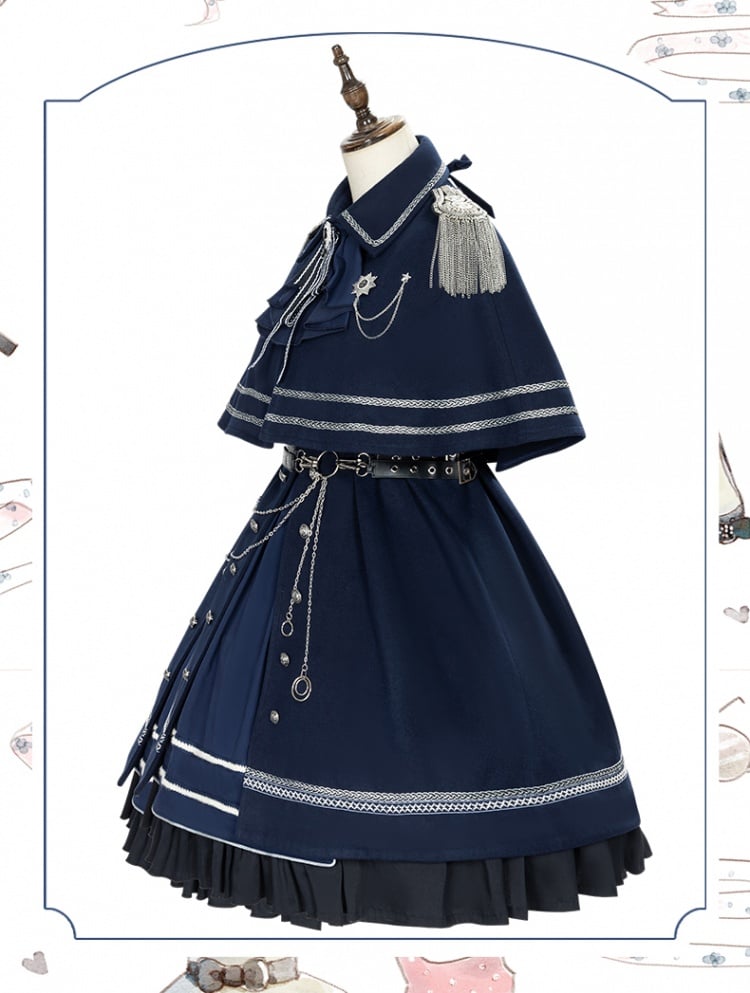 Dark Blue Military Jumper Skirt / Cape