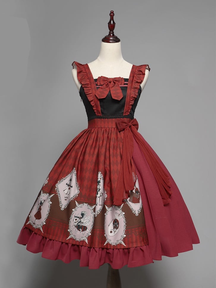 No One Lives Series Jumper Skirt in Wine Red