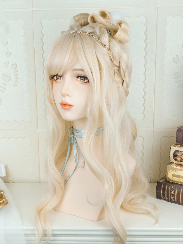 Waist Length Wavy Milk Yellow Synthetic Wig