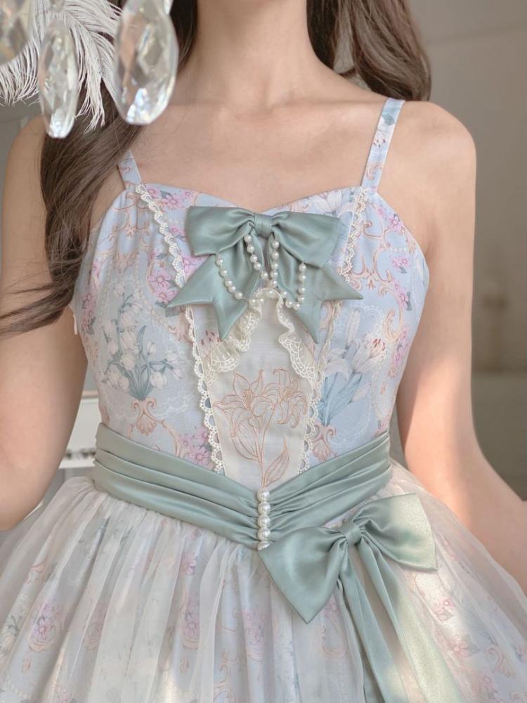 Lily of the Valley Floral Print Bowknot Details Lolita JSK