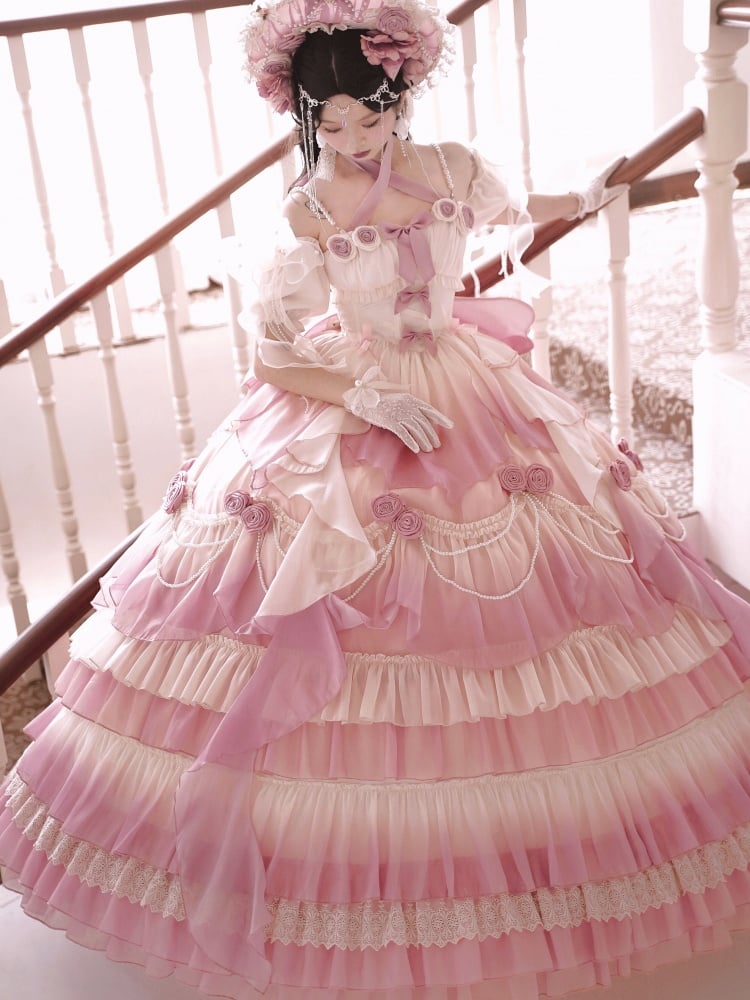 Pink Fairy Hanayome Gorgeous Princess Quinceanera Dress Full Set - Sukuroi