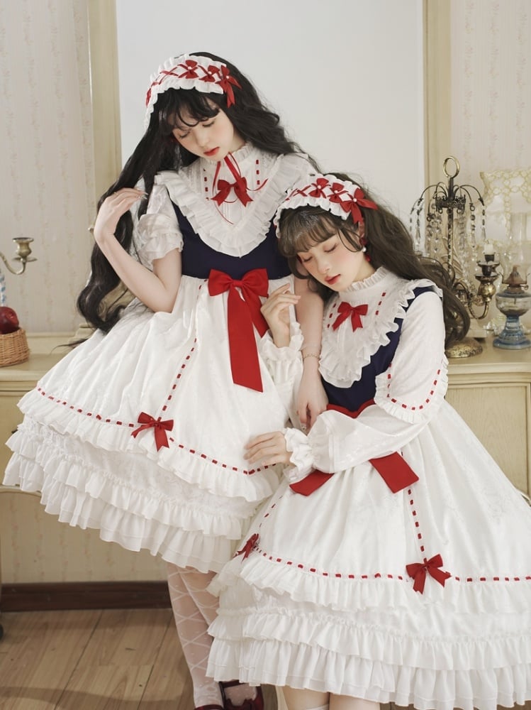 Ruffle Edward Neck Snow White Short/Long Sleeves One Piece