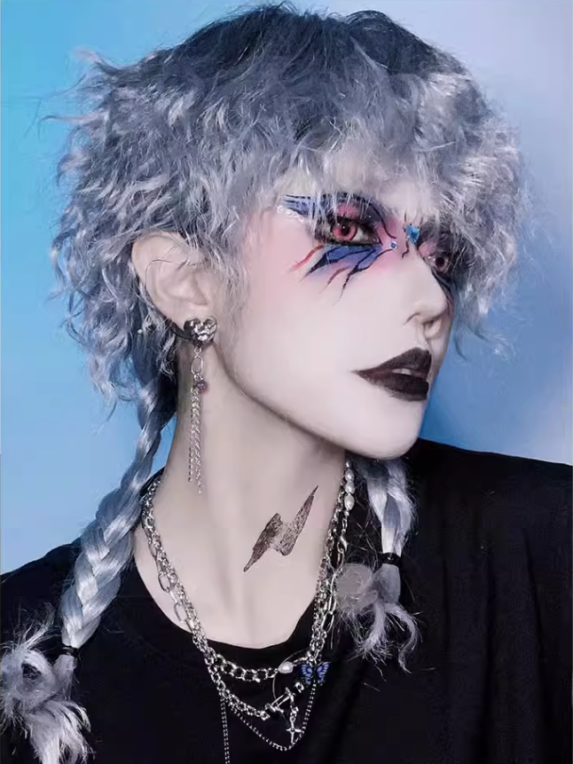 Ombre Hair Color Dusty Blue Curly Boy Style Wig