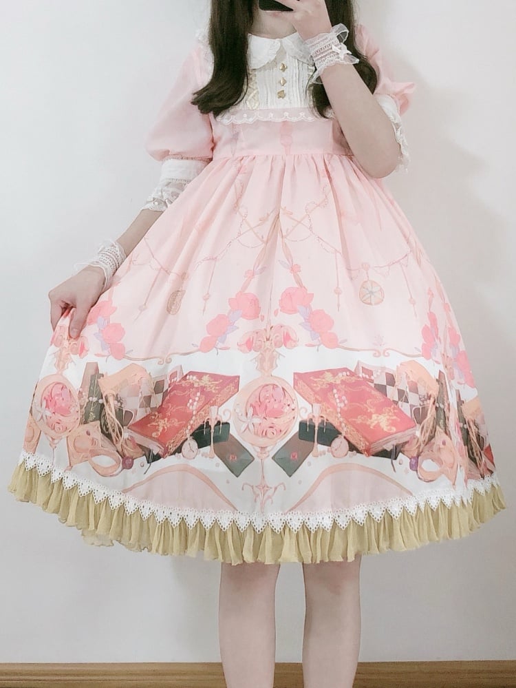 Plus Size Friendly Clocks Print Dress Pink Peter Pan Collar One Piece